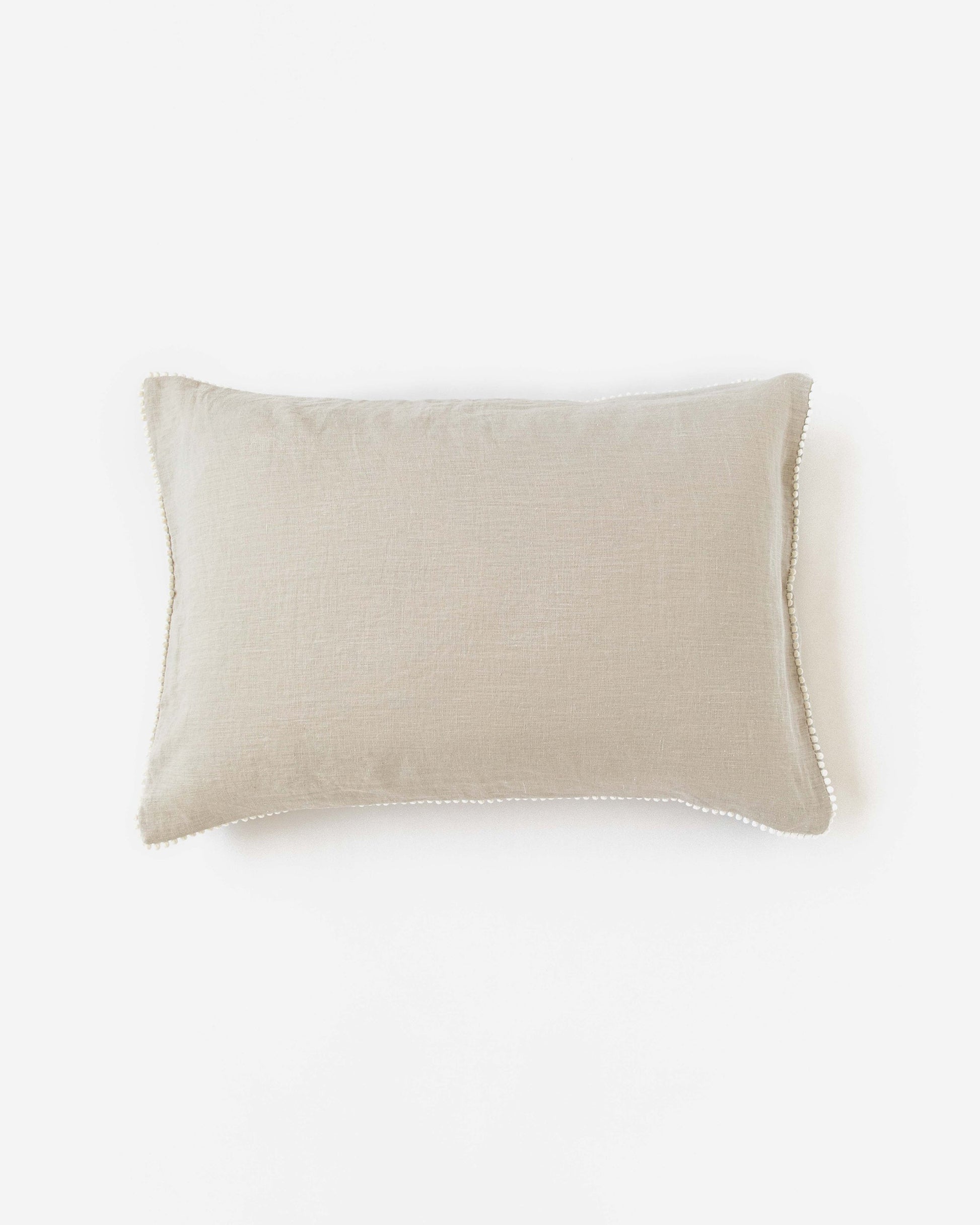 Pom pom trim linen pillowcase in Natural linen - MagicLinen