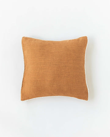 Pom pom trim linen pillowcase in Tan - MagicLinen