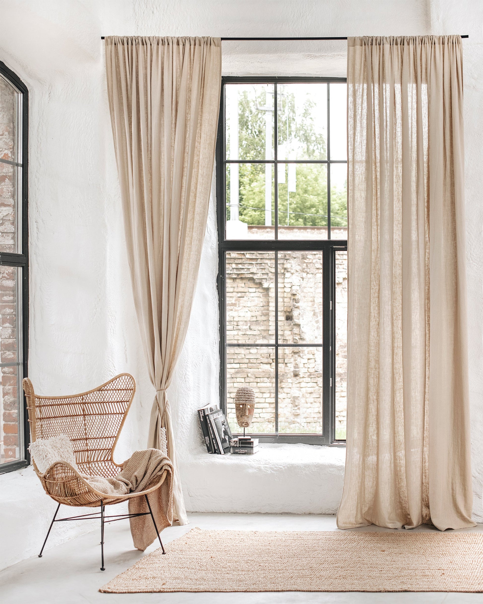 Rod pocket linen curtain panel (1 pcs) in Natural linen - MagicLinen