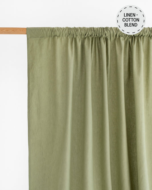Rod pocket linen-cotton curtain panel (1 pcs) in Sage - MagicLinen