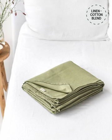 Sage linen-cotton flat sheet | MagicLinen