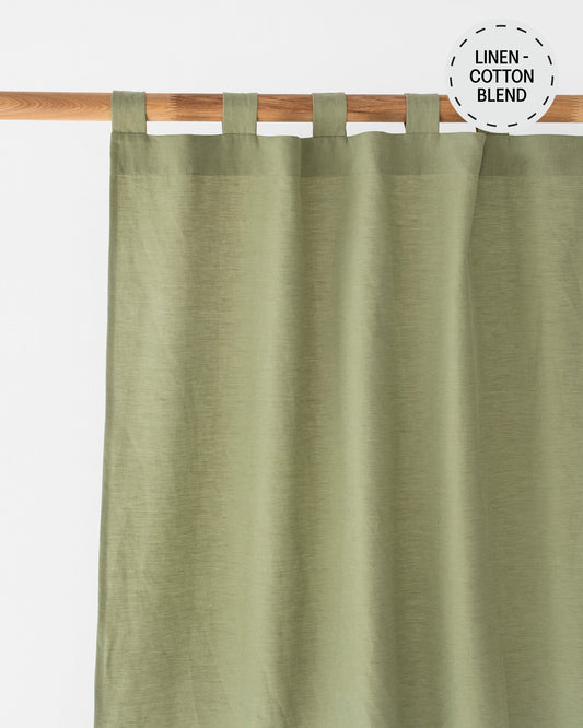 Tab top linen-cotton curtain panel (1 pcs) in Sage - MagicLinen