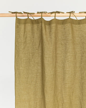 Tie top linen curtain panel (1 pcs) in Olive green - MagicLinen