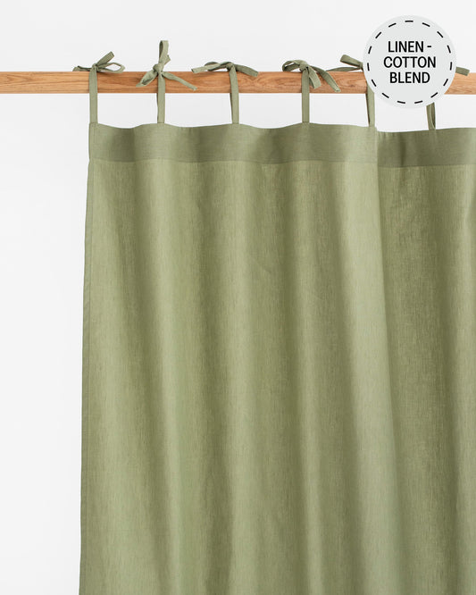 Tie top linen-cotton curtain panel (1 pcs) in Sage - MagicLinen