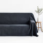 Waffle linen couch cover in Dark Gray - MagicLinen