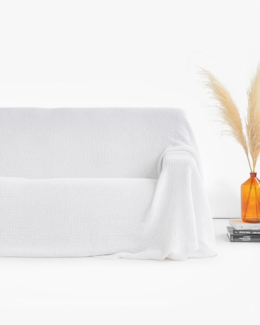 Waffle linen couch cover in White - MagicLinen