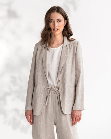 Women's linen blazer PLACID in natural melange - MagicLinen